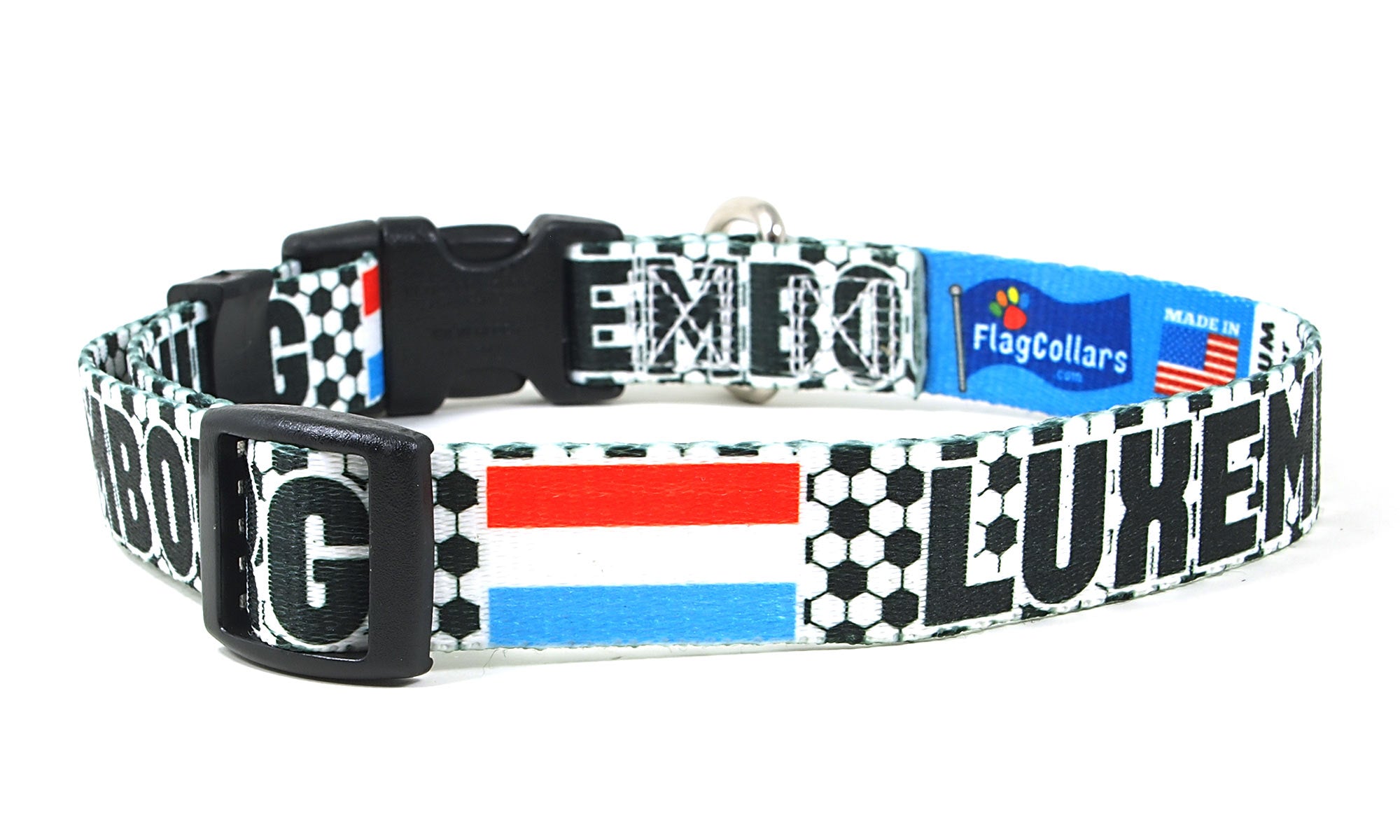 Luxembourg Dog Collar for Soccer Fans | Black or Pink | Quick Release or Martingale Style | Made in NJ, USA