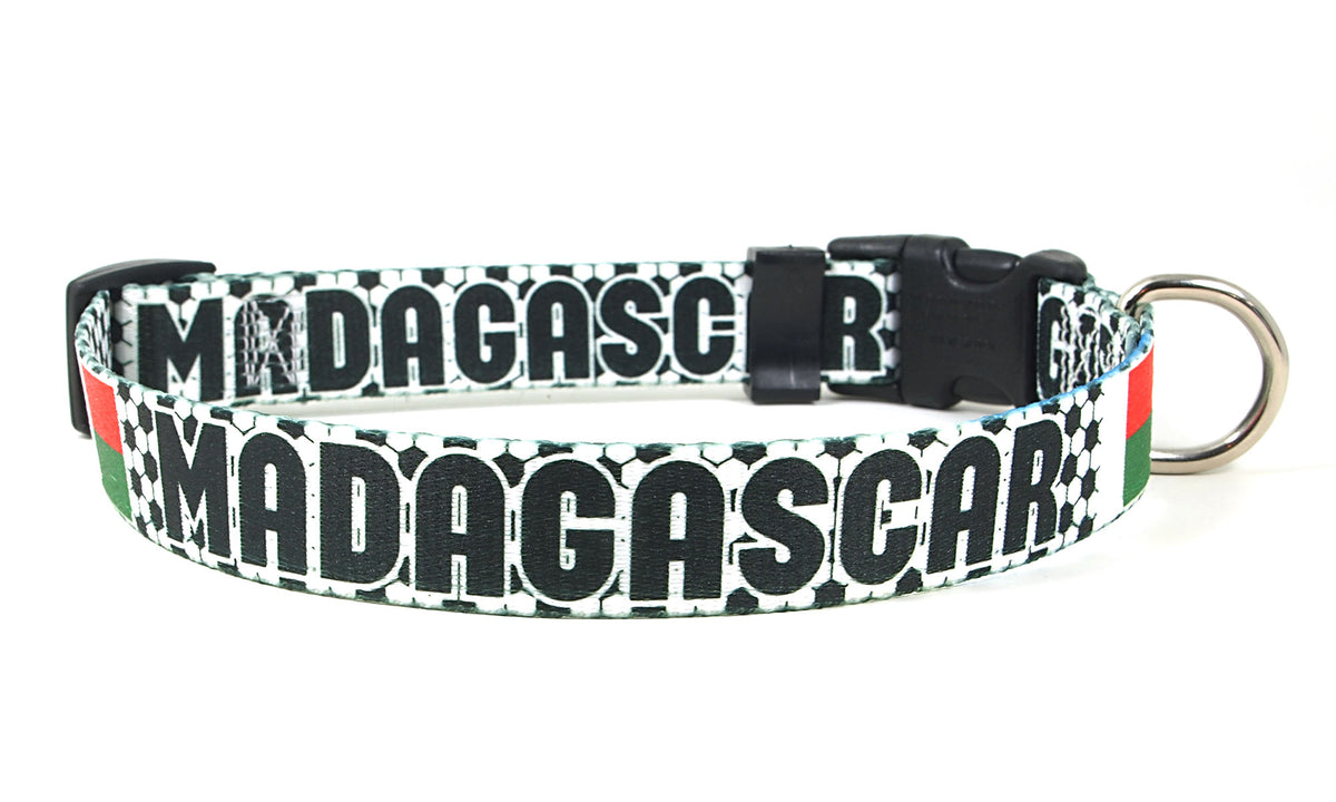 Madagascar Dog Collar for Soccer Fans | Black or Pink | Quick Release or Martingale Style | Made in NJ, USA