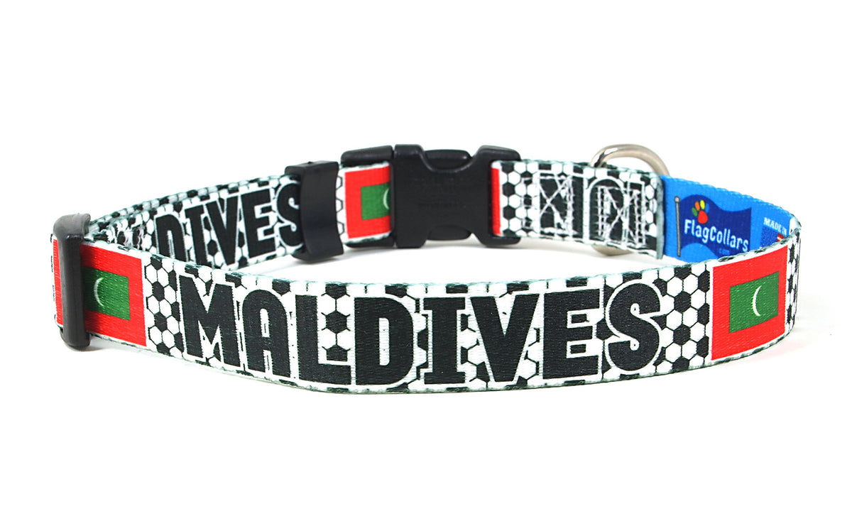 Maldives Dog Collar for Soccer Fans | Black or Pink | Quick Release or Martingale Style | Made in NJ, USA