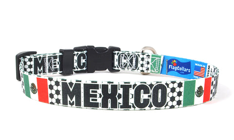 Mexico Dog Collar for Soccer Fans | Black or Pink | Quick Release or Martingale Style | Made in NJ, USA