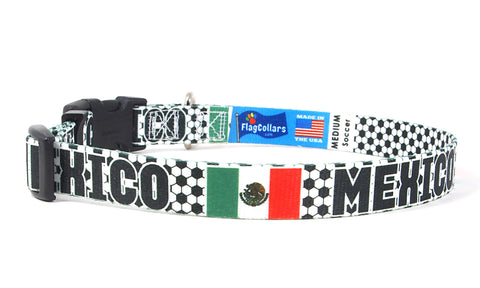 Mexico Dog Collar for Soccer Fans | Black or Pink | Quick Release or Martingale Style | Made in NJ, USA