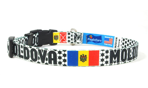 Moldova Dog Collar for Soccer Fans | Black or Pink | Quick Release or Martingale Style | Made in NJ, USA