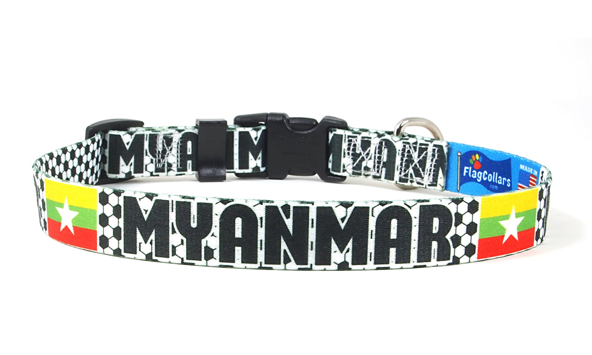 Myanmar Dog Collar for Soccer Fans | Black or Pink | Quick Release or Martingale Style | Made in NJ, USA