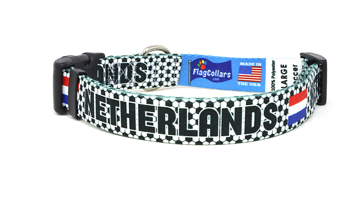 Netherlands Dog Collar for Soccer Fans | Black or Pink | Quick Release or Martingale Style | Made in NJ, USA