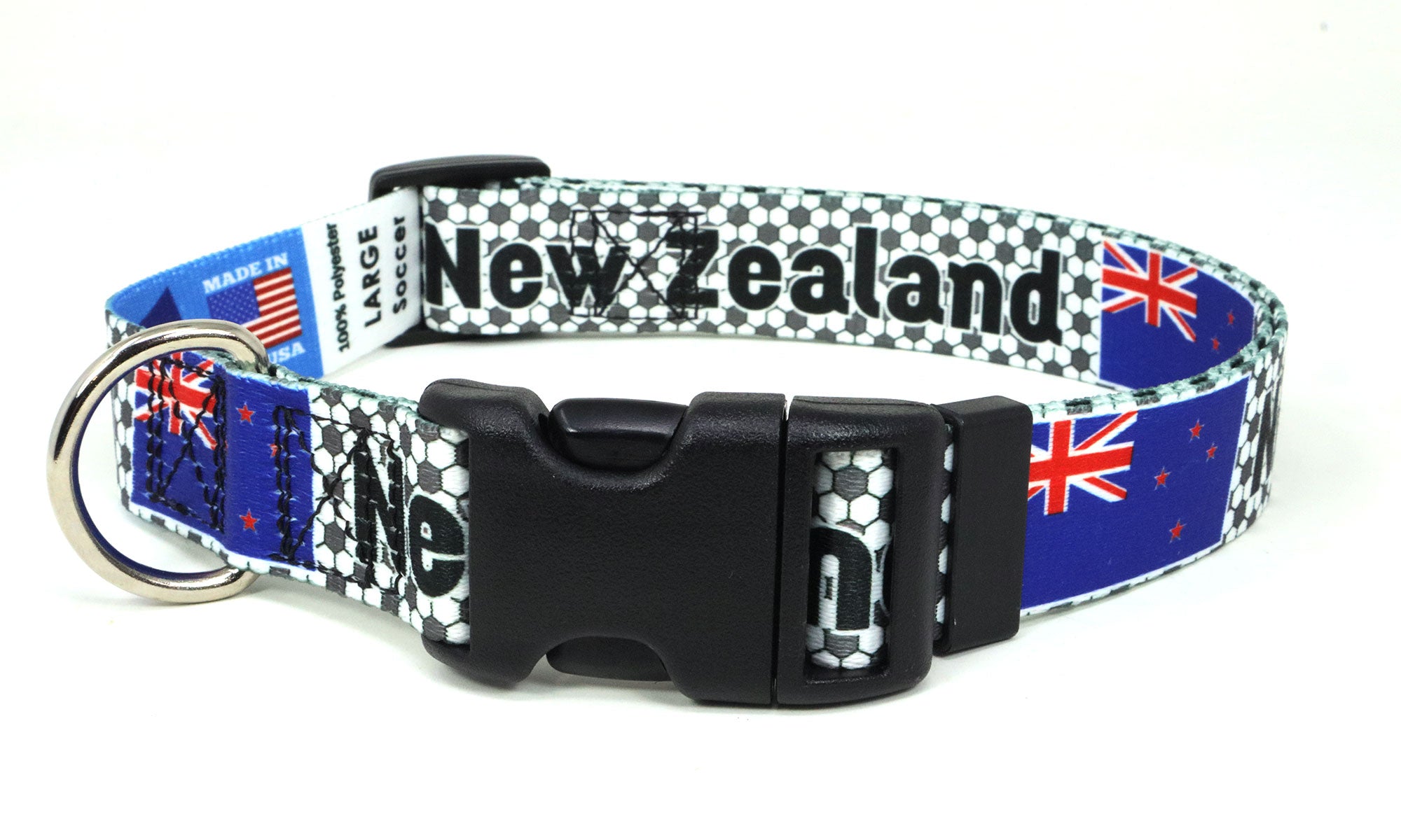 New Zealand Dog Collar for Soccer Fans | Black or Pink | Quick Release or Martingale Style | Made in NJ, USA