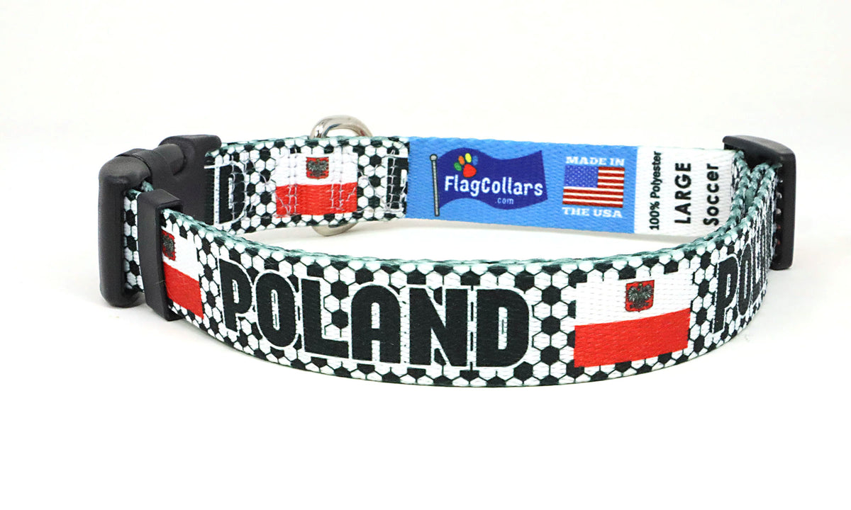 Poland Dog Collar for Soccer Fans | Black or Pink | Quick Release or Martingale Style | Made in NJ, USA