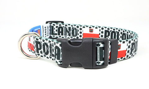 Poland Dog Collar for Soccer Fans | Black or Pink | Quick Release or Martingale Style | Made in NJ, USA