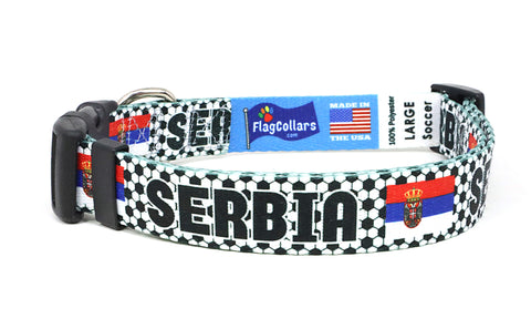 Serbia Dog Collar for Soccer Fans | Black or Pink | Quick Release or Martingale Style | Made in NJ, USA