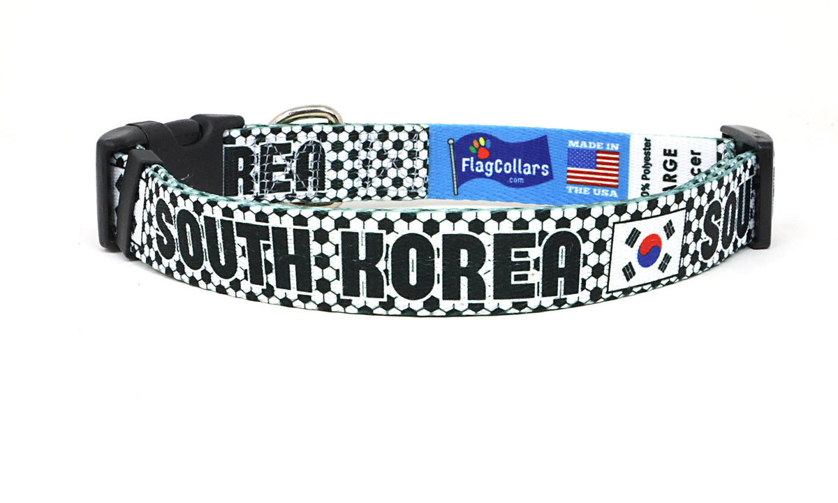 South Korea Dog Collar for Soccer Fans | Black or Pink | Quick Release or Martingale Style | Made in NJ, USA
