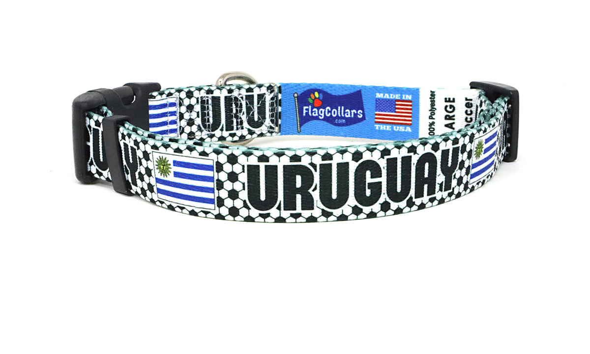 Uruguay Dog Collar for Soccer Fans | Black or Pink | Quick Release or Martingale Style | Made in NJ, USA
