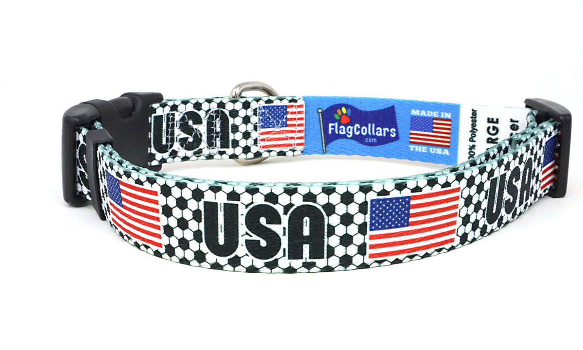 United States Dog Collar for Soccer Fans | Black or Pink | Quick Release or Martingale Style | Made in NJ, USA