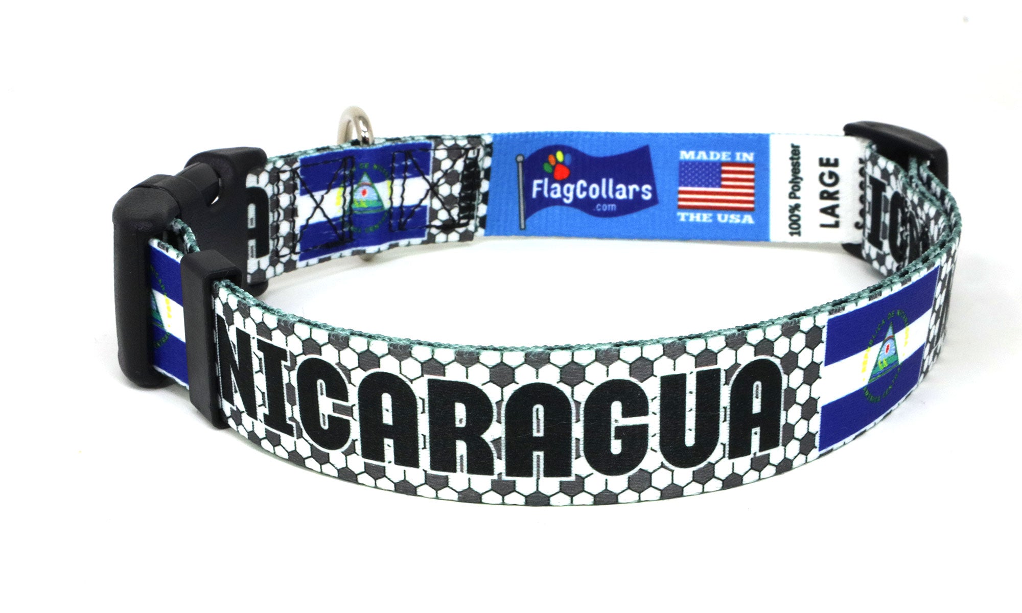 Nicaragua  Dog Collar for Soccer Fans | Black or Pink | Quick Release or Martingale Style | Made in NJ, USA
