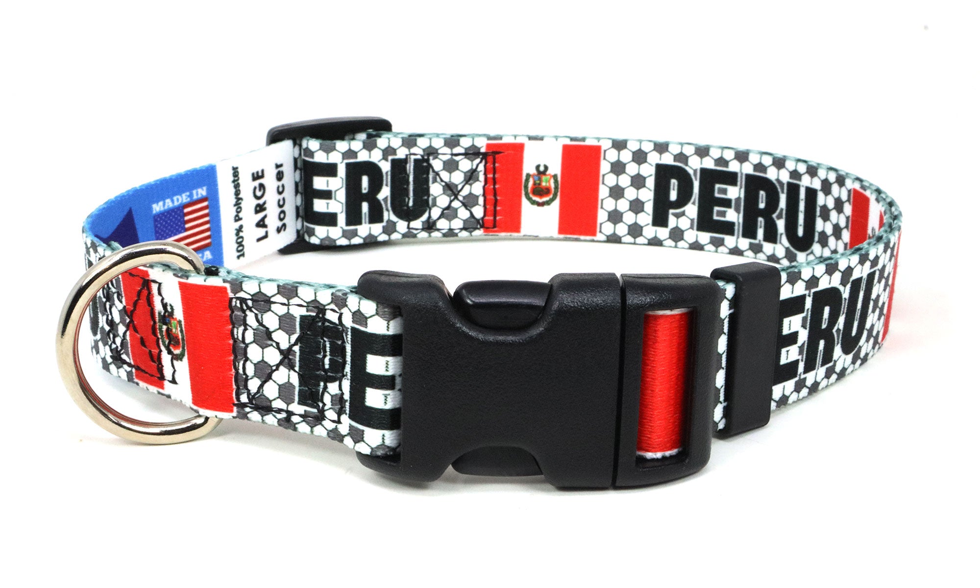 Peru  Dog Collar for Soccer Fans | Black or Pink | Quick Release or Martingale Style | Made in NJ, USA